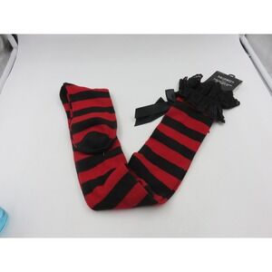 Halloween Over Knee Sock Red Black Striped Lace Ruffle Bow 1598-5864 Shoe 4-10